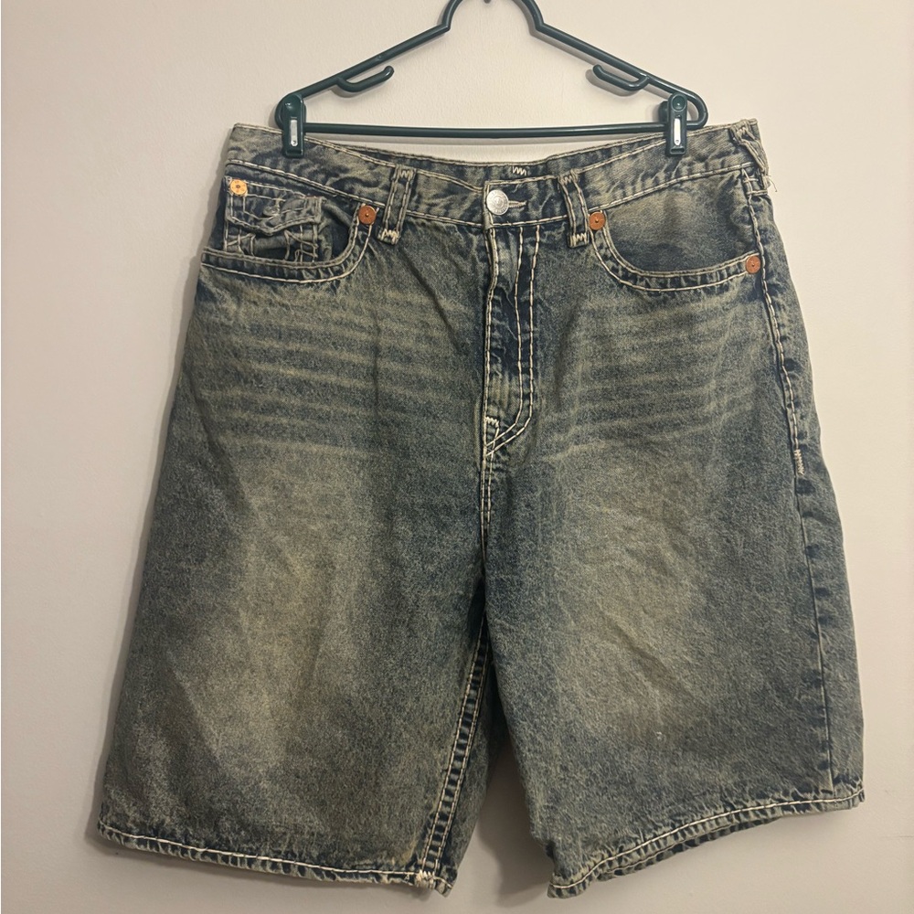 True Religion Men's Faded Black Jean Shorts Mickey Baggy AF